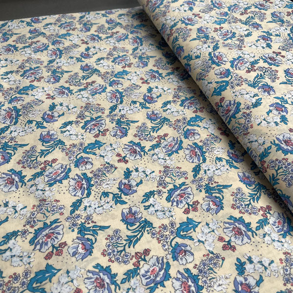 Deadstock Cream Vintage Floral 100% Cotton Fabric