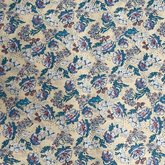 Deadstock Cream Vintage Floral 100% Cotton Fabric