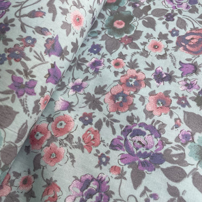 Deadstock Purple & Pink Floral Sky Blue 100% Cotton Fabric