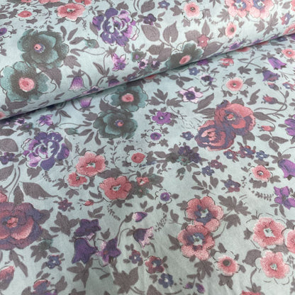 Deadstock Purple & Pink Floral Sky Blue 100% Cotton Fabric