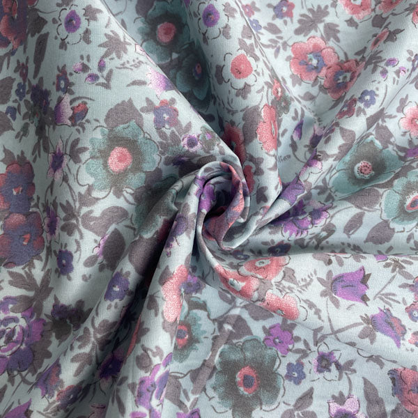 Deadstock Purple & Pink Floral Sky Blue 100% Cotton Fabric