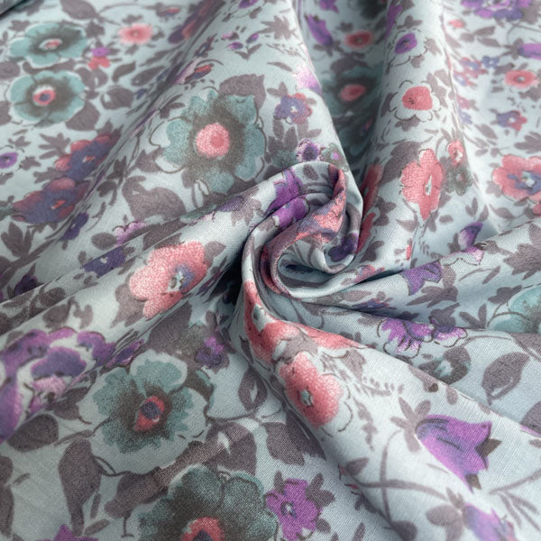 Deadstock Purple & Pink Floral Sky Blue 100% Cotton Fabric