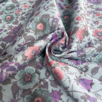 Deadstock Purple & Pink Floral Sky Blue 100% Cotton Fabric
