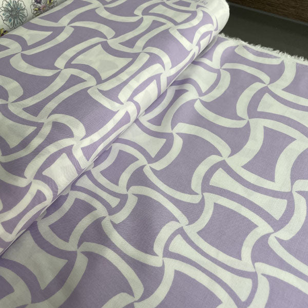 Deadstock Lilac & White Geometric Soft Viscose Fabric