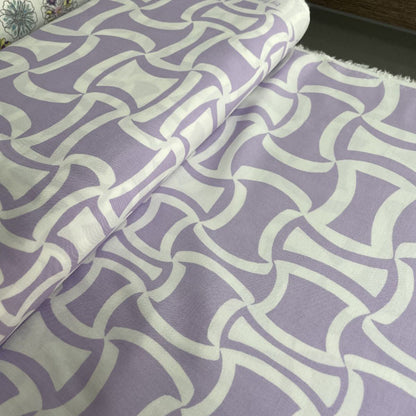 Deadstock Lilac & White Geometric Soft Viscose Fabric