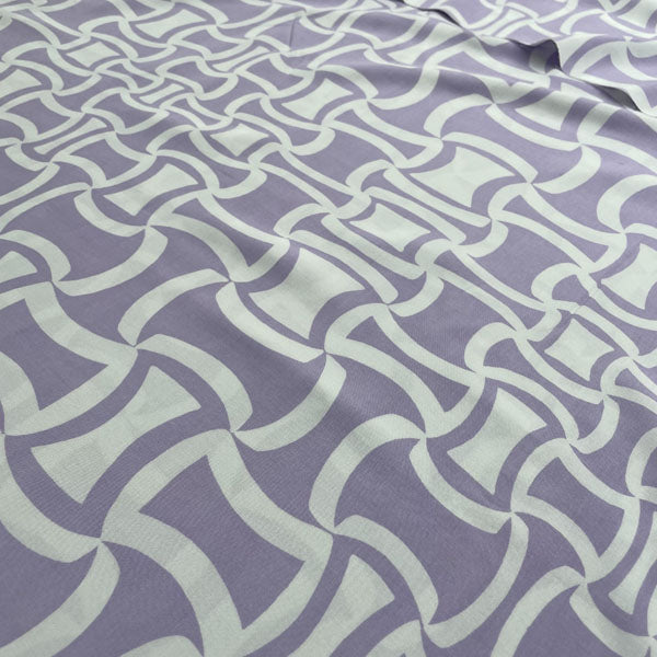 Deadstock Lilac & White Geometric Soft Viscose Fabric
