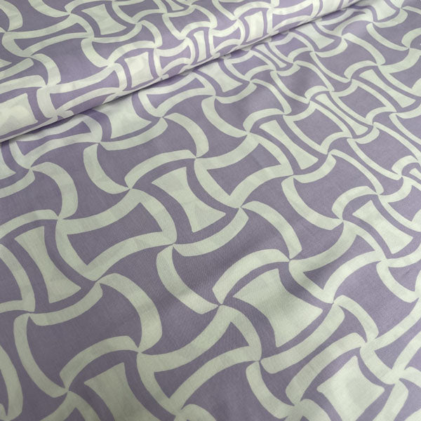 Deadstock Lilac & White Geometric Soft Viscose Fabric