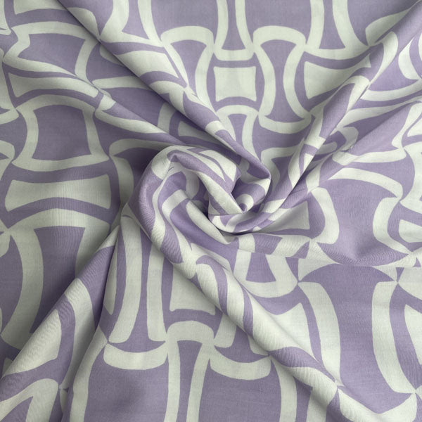 Deadstock Lilac & White Geometric Soft Viscose Fabric