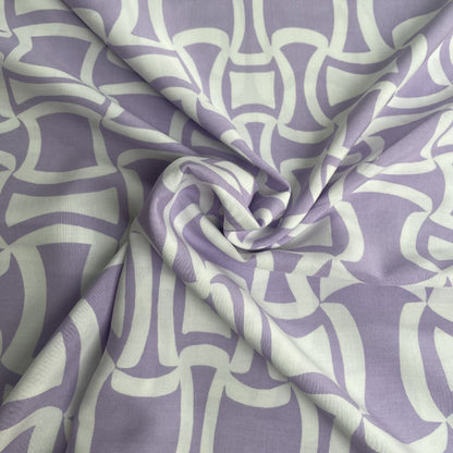 Deadstock Lilac & White Geometric Soft Viscose Fabric