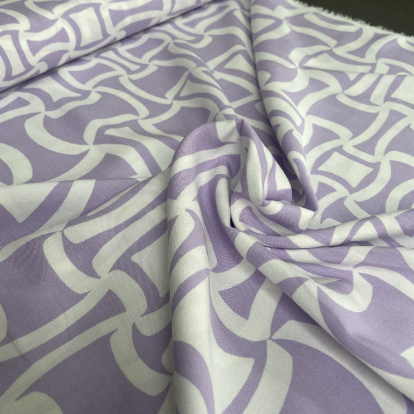Deadstock Lilac & White Geometric Soft Viscose Fabric