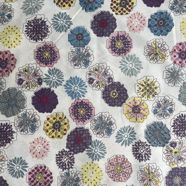 Deadstock Groovy Line Drawn Floral 100% Cotton Fabric