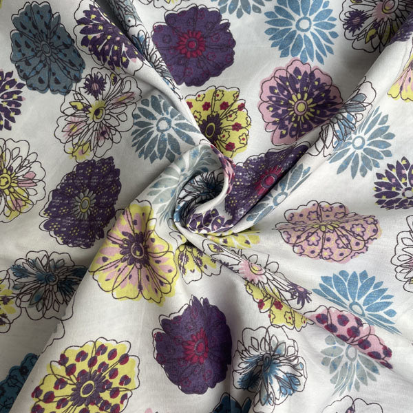 Deadstock Groovy Line Drawn Floral 100% Cotton Fabric