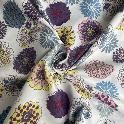 Deadstock Groovy Line Drawn Floral 100% Cotton Fabric