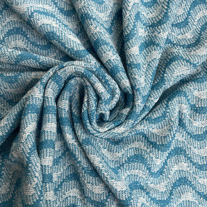 Deadstock Turquoise Wave Recycled Cotton Jersey Knit Fabric