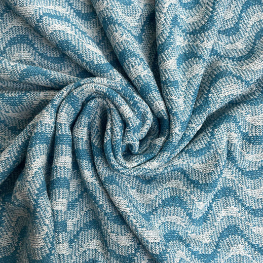 Deadstock Turquoise Wave Recycled Cotton Jersey Knit Fabric