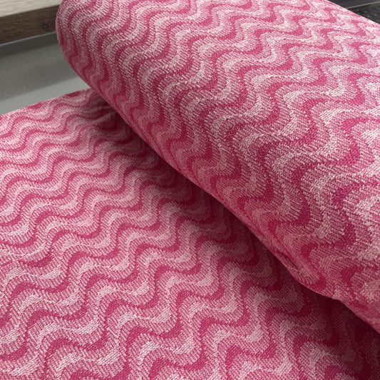 Deadstock Cerise Wave Recycled Cotton Jersey Knit Fabric