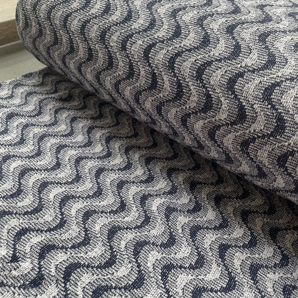 Deadstock Navy Wave Recycled Cotton Jersey Knit Fabric
