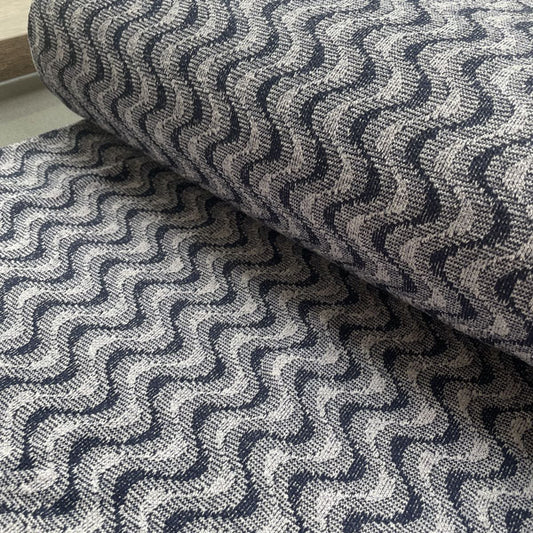 Deadstock Navy Wave Recycled Cotton Jersey Knit Fabric