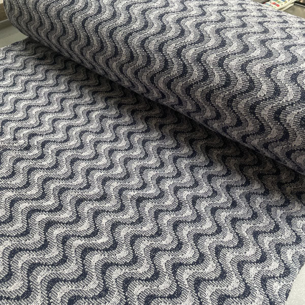 Deadstock Navy Wave Recycled Cotton Jersey Knit Fabric