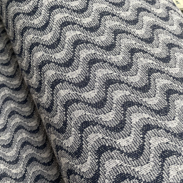 Deadstock Navy Wave Recycled Cotton Jersey Knit Fabric