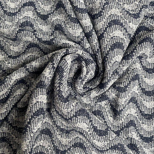 Deadstock Navy Wave Recycled Cotton Jersey Knit Fabric