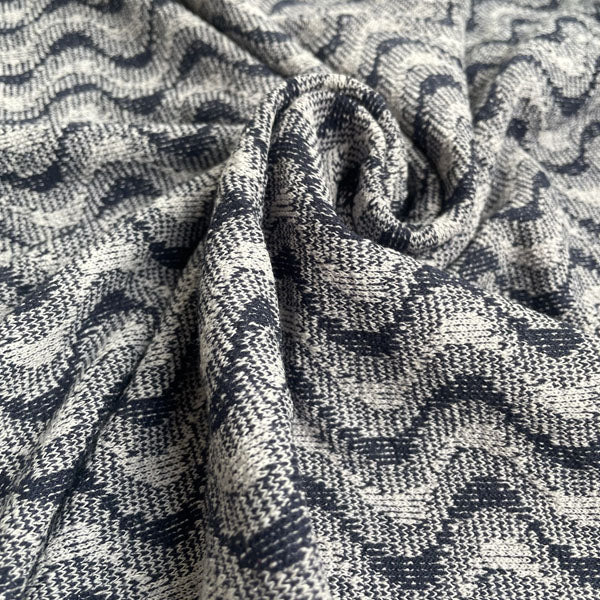 Deadstock Navy Wave Recycled Cotton Jersey Knit Fabric