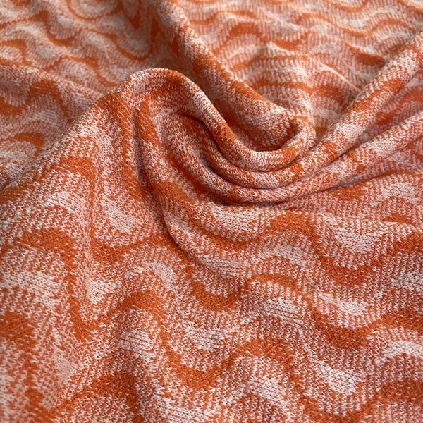Deadstock Orange Wave Recycled Cotton Jersey Knit Fabric