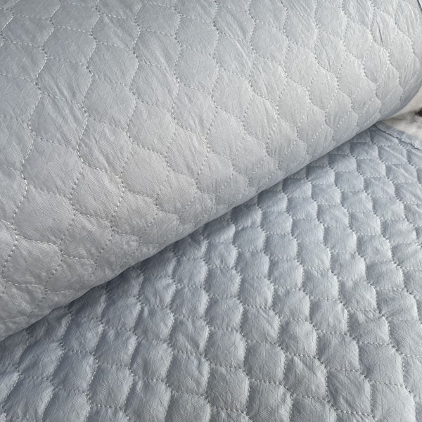 Sky Blue Houndstooth Print Textured Quilted Deadstock Fabric