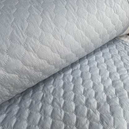 Sky Blue Houndstooth Print Textured Quilted Deadstock Fabric
