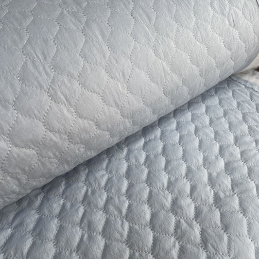Sky Blue Houndstooth Print Textured Quilted Deadstock Fabric