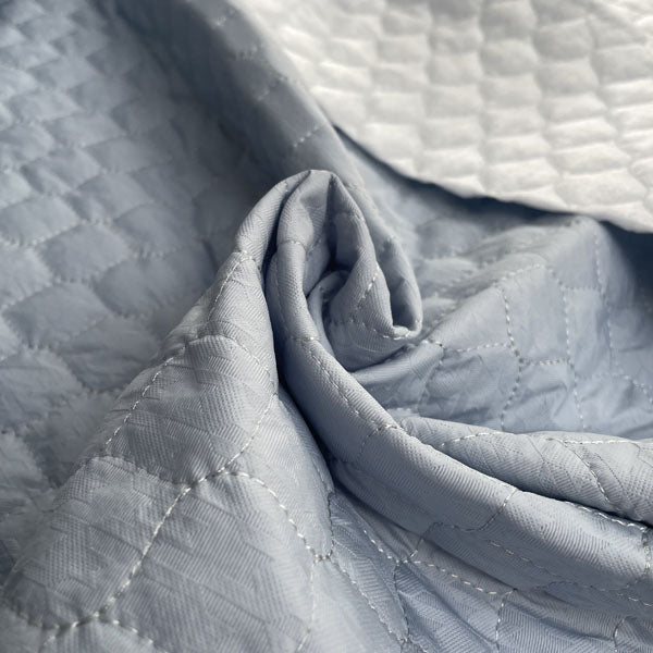 Sky Blue Houndstooth Print Textured Quilted Deadstock Fabric