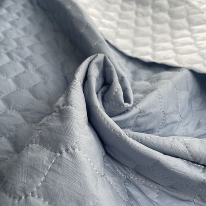 Sky Blue Houndstooth Print Textured Quilted Deadstock Fabric