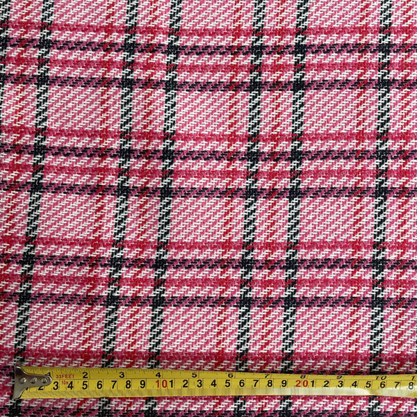 Pink, Red & Black Check Premium Coat Deadstock Fabric