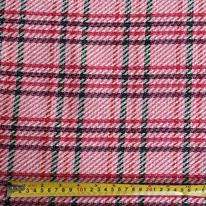 Pink, Red & Black Check Premium Coat Deadstock Fabric