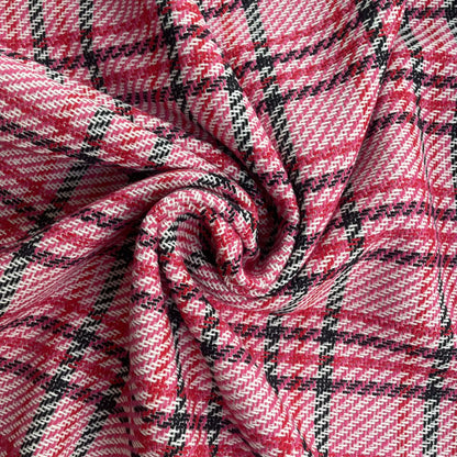 Pink, Red & Black Check Premium Coat Deadstock Fabric