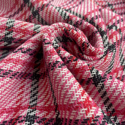 Pink, Red & Black Check Premium Coat Deadstock Fabric