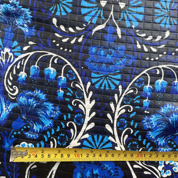 Electric Blue Floral Quilted Textured Polyester Deadstock Fabric