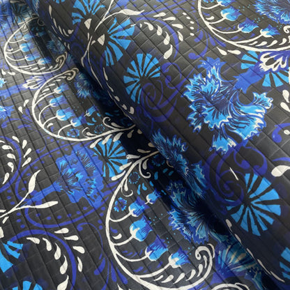 Electric Blue Floral Quilted Textured Polyester Deadstock Fabric