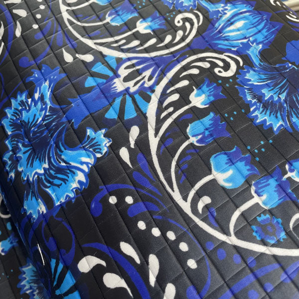 Electric Blue Floral Quilted Textured Polyester Deadstock Fabric