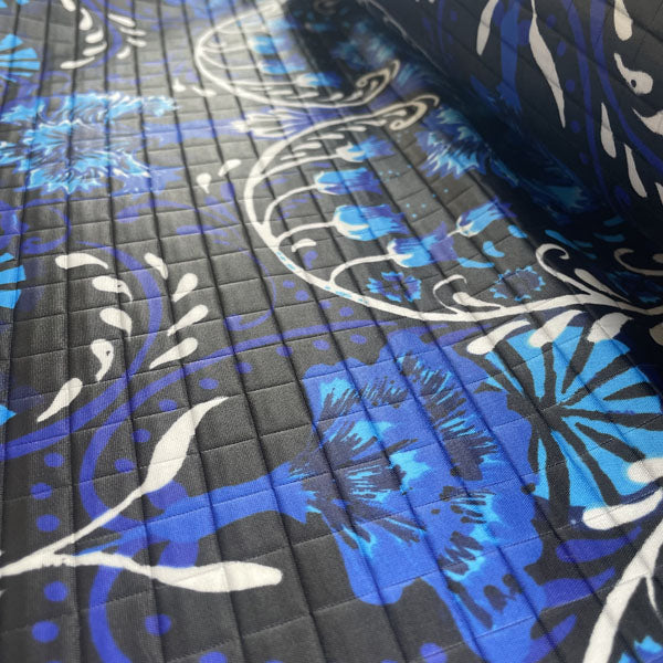 Electric Blue Floral Quilted Textured Polyester Deadstock Fabric