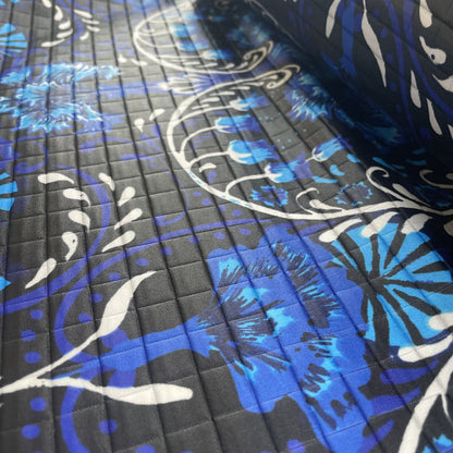 Electric Blue Floral Quilted Textured Polyester Deadstock Fabric