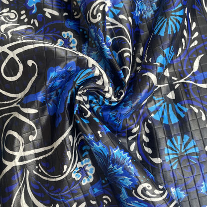 Electric Blue Floral Quilted Textured Polyester Deadstock Fabric