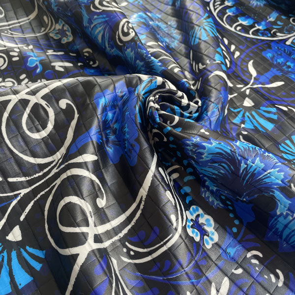 Electric Blue Floral Quilted Textured Polyester Deadstock Fabric