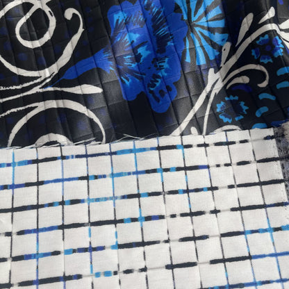 Electric Blue Floral Quilted Textured Polyester Deadstock Fabric