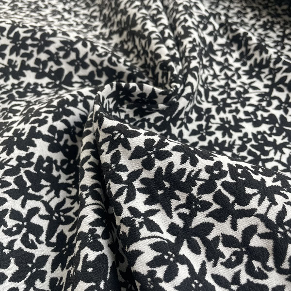 Black & White Floral Stretch Brocade Deadstock Fabric
