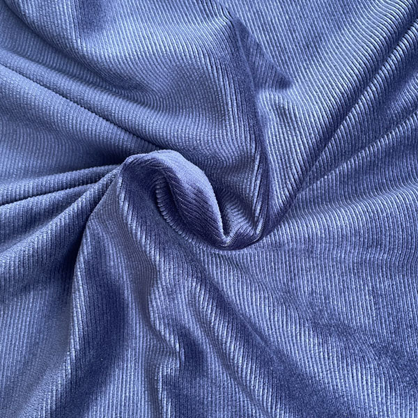 Indigo Blue Velour Style Stretch Needlecord Deadstock Fabric