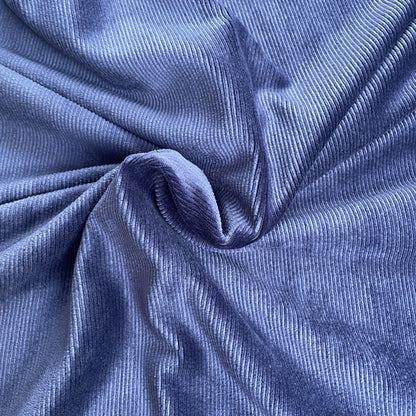 Indigo Blue Velour Style Stretch Needlecord Deadstock Fabric
