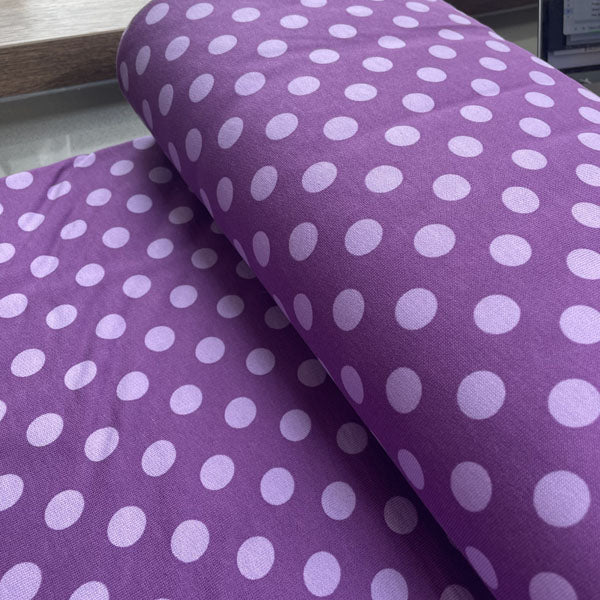 Purple & Lilac Polka Dot Fleece Backed Sweatshirting Deadstock Fabric