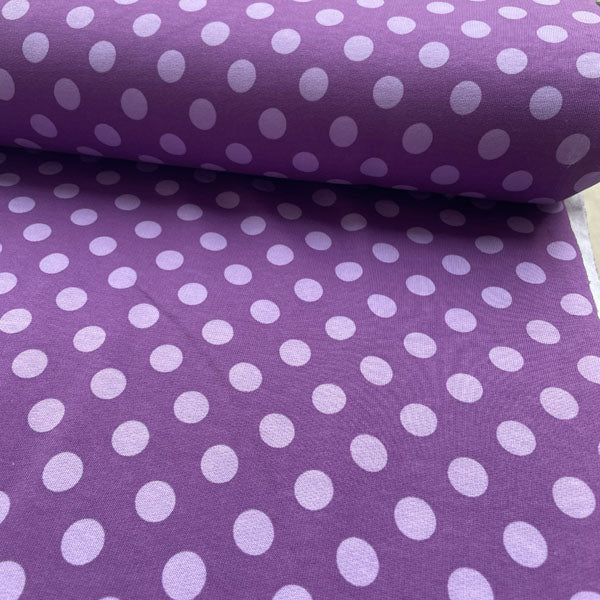 Purple & Lilac Polka Dot Fleece Backed Sweatshirting Deadstock Fabric