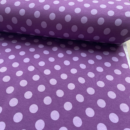 Purple & Lilac Polka Dot Fleece Backed Sweatshirting Deadstock Fabric